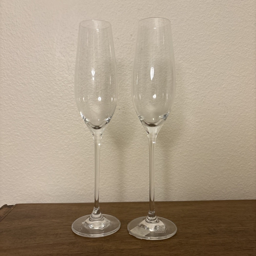 Champagne Flutes Rona Slovakia 10.5" Crystal Crate & Barrel Clear NWT